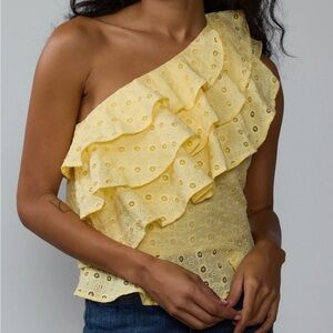 One Shoulder Eyelet Ruffle Tank Top